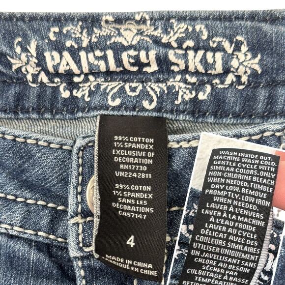 VTG Y2k Bling Low Rise Bootcut Jeans Paisley Sky 4 Stretch Cowgirl Boho Western - Picture 6 of 16